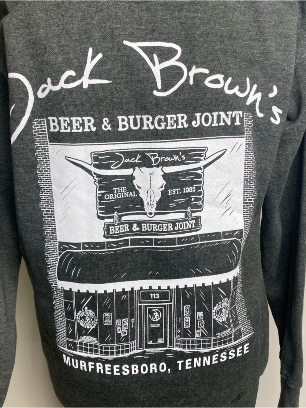 Jack Brown’s Beer & Burger Dark Gray Hoodie Unisex Medium Fitted Murfreesboro TN - Picture 5 of 6